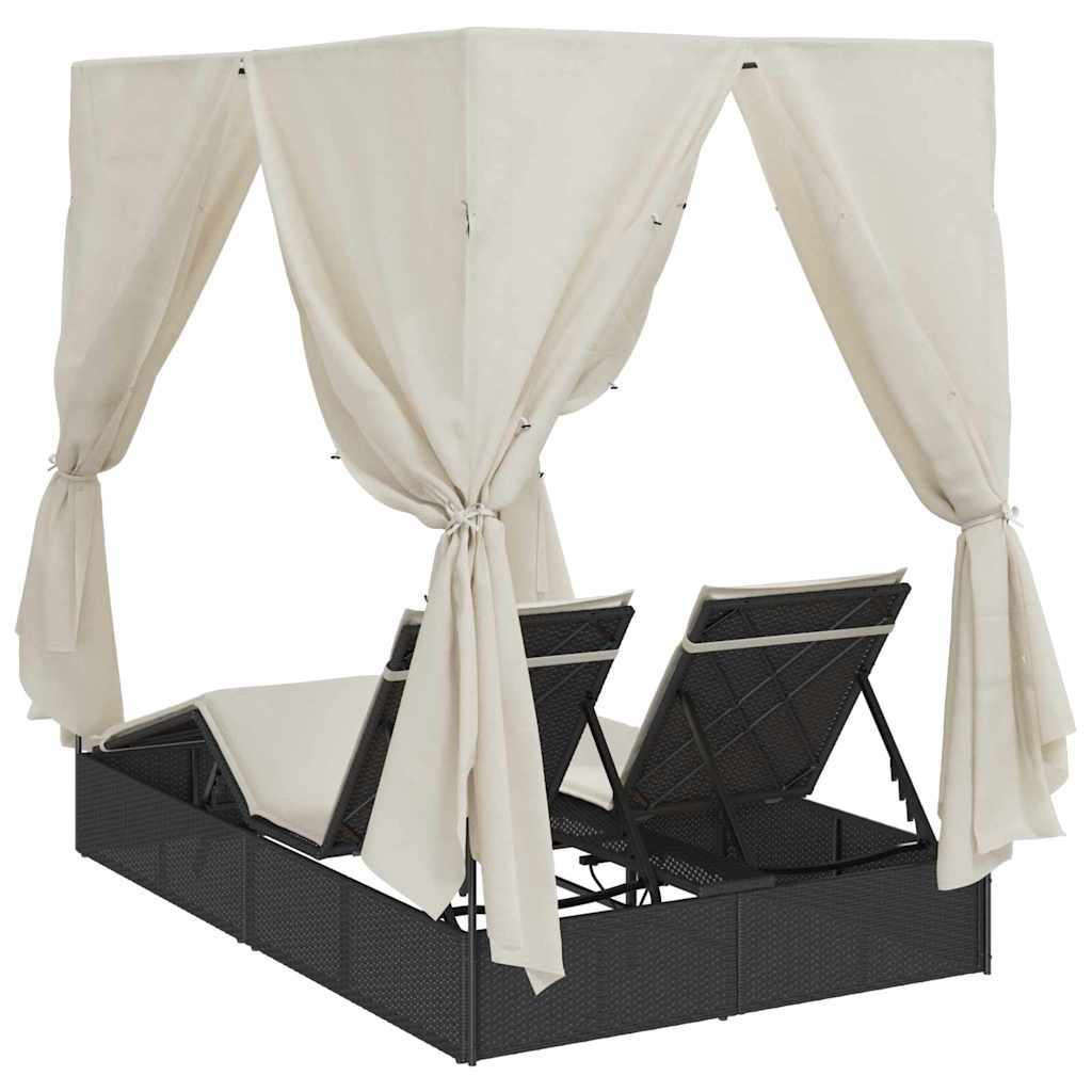 Espreguiçadeira Dupla com Cobertura Preto 205 x 129 x 200 cm