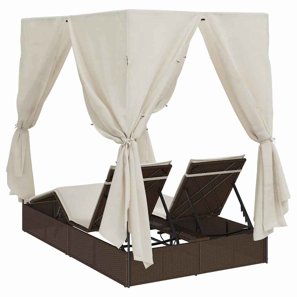 Espreguiçadeira Dupla com Cobertura Castanho 205 x 129 x 200 cm