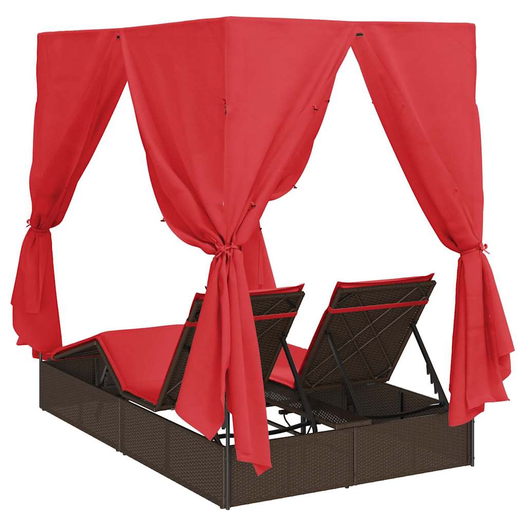 Espreguiçadeira Dupla com Cobertura Castanho 205 x 129 x 200 cm