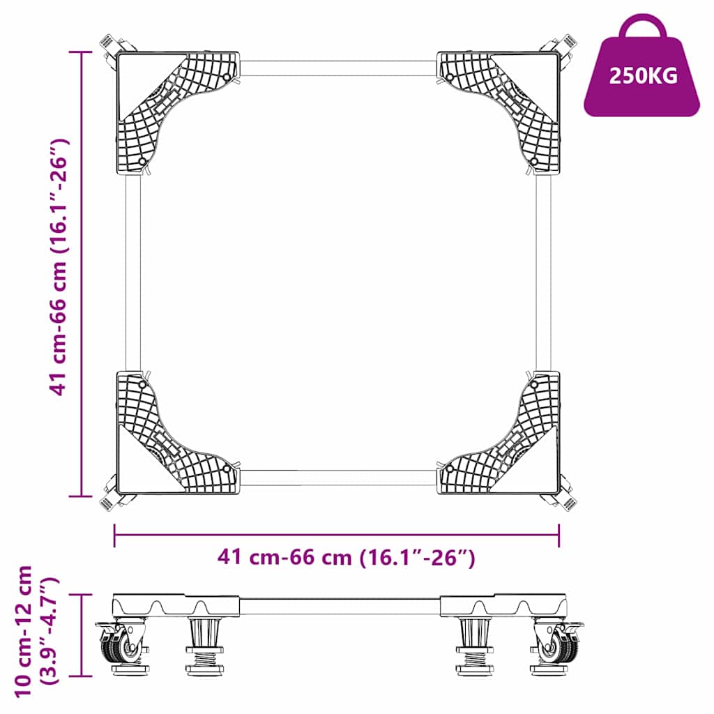 Base para máquina de lavar roupa Cinzeto 66 x 66 x 12 cm Metal