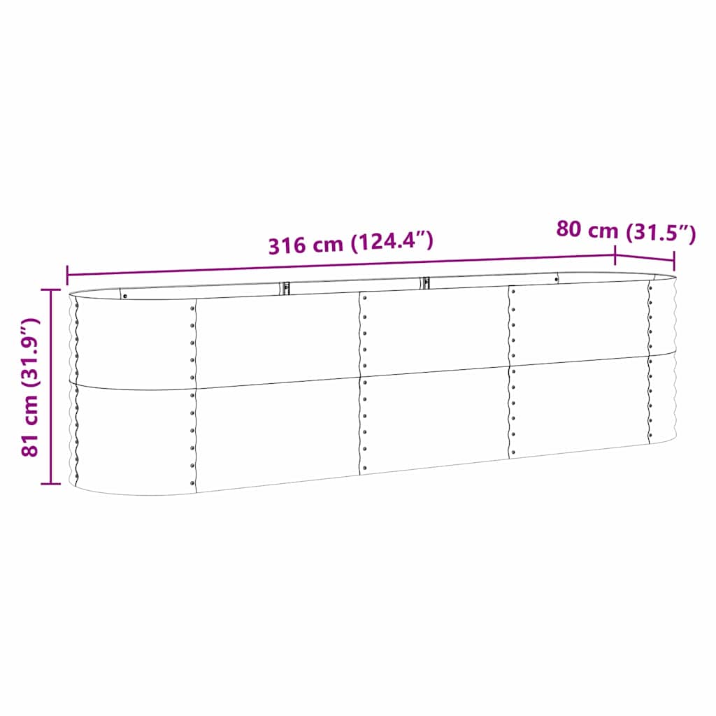 Canteiro de jardim elevado Castanho 320 x 80 x 81 cm Aço