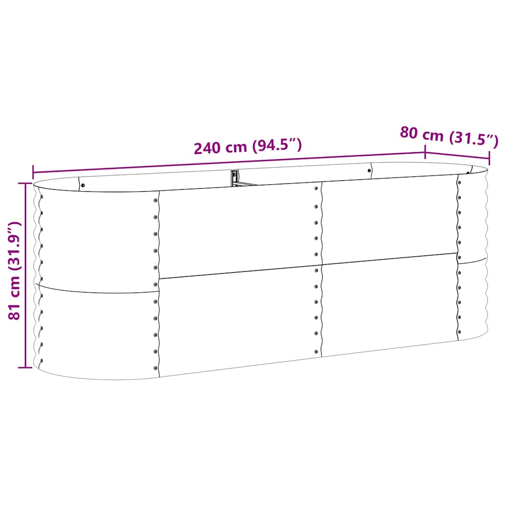 Canteiro de jardim elevado Castanho 240 x 80 x 81 cm Aço