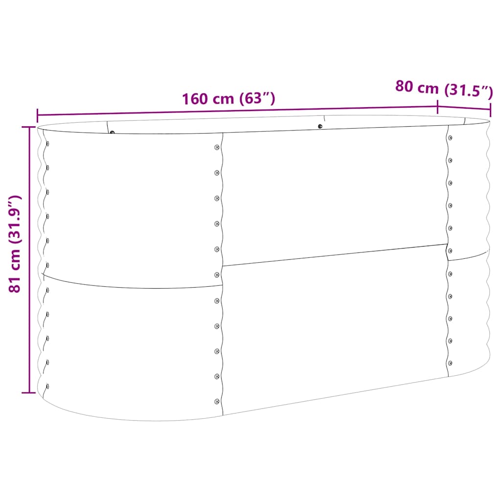 Canteiro de jardim elevado Castanho 160 x 80 x 81 cm Aço