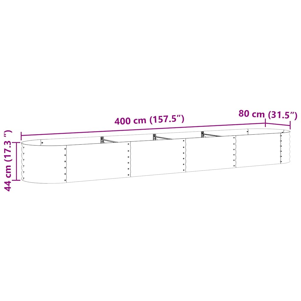 Canteiro de jardim elevado Castanho 400 x 80 x 44 cm Aço