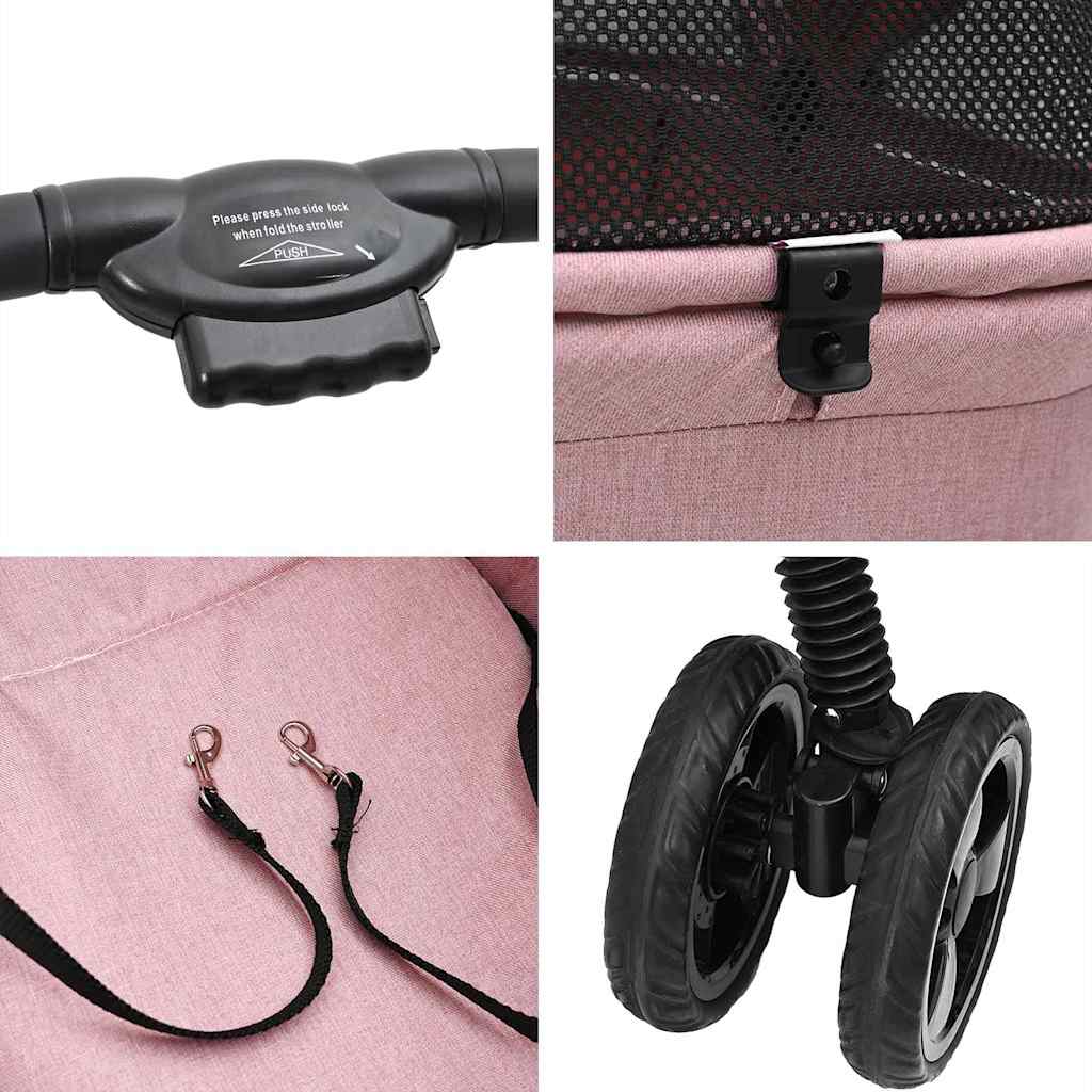 Carrinho de Pet Dobrável Ajustável Rosa 81 x 47 x 99 cm