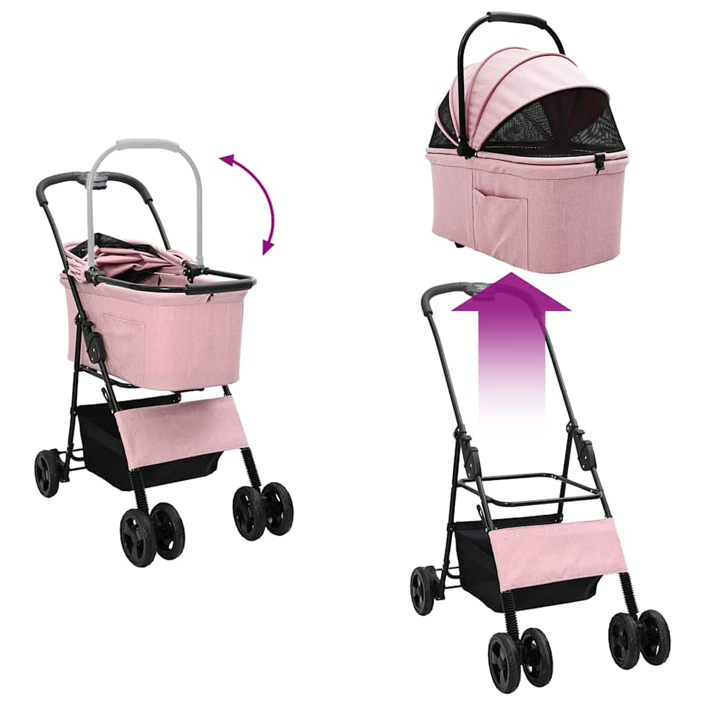 Carrinho de Pet Dobrável Ajustável Rosa 81 x 47 x 99 cm