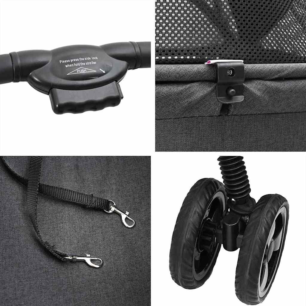 Carrinho de Pet Dobrável Ajustável Preto 81 x 47 x 99 cm