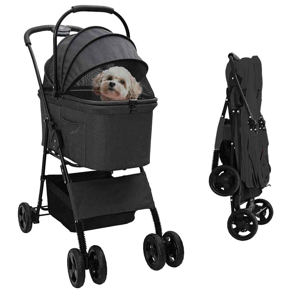 Carrinho de Pet Dobrável Ajustável Preto 81 x 47 x 99 cm