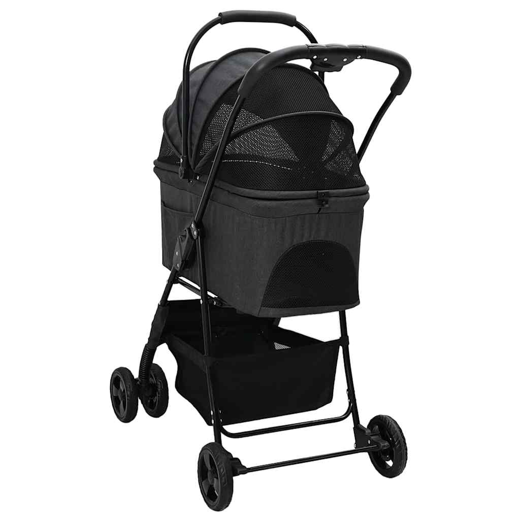 Carrinho de Pet Dobrável Ajustável Preto 81 x 47 x 99 cm