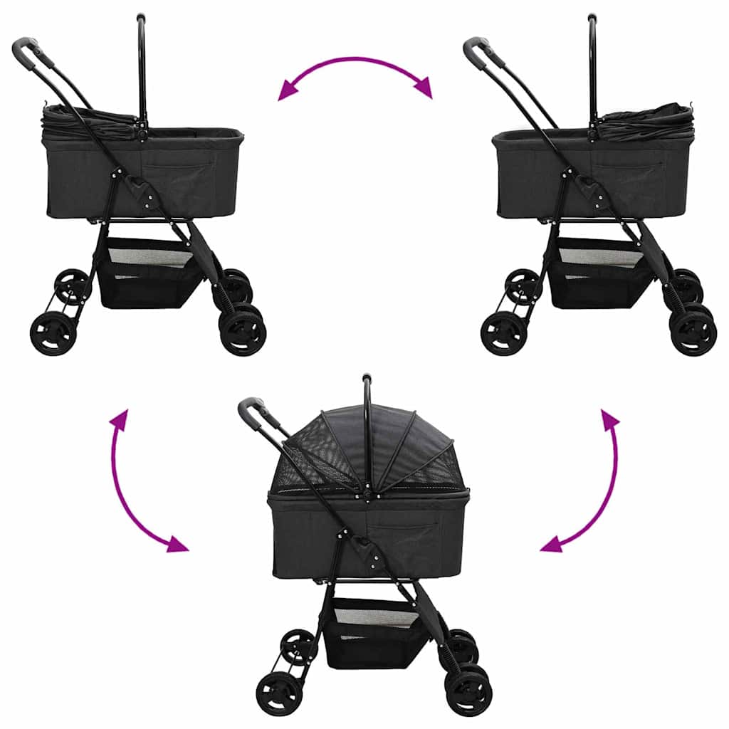 Carrinho de Pet Dobrável Ajustável Preto 81 x 47 x 99 cm