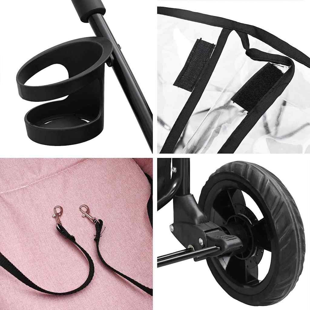 Carrinho de Pet Dobrável Ajustável Rosa 78 x 54 x 101 cm