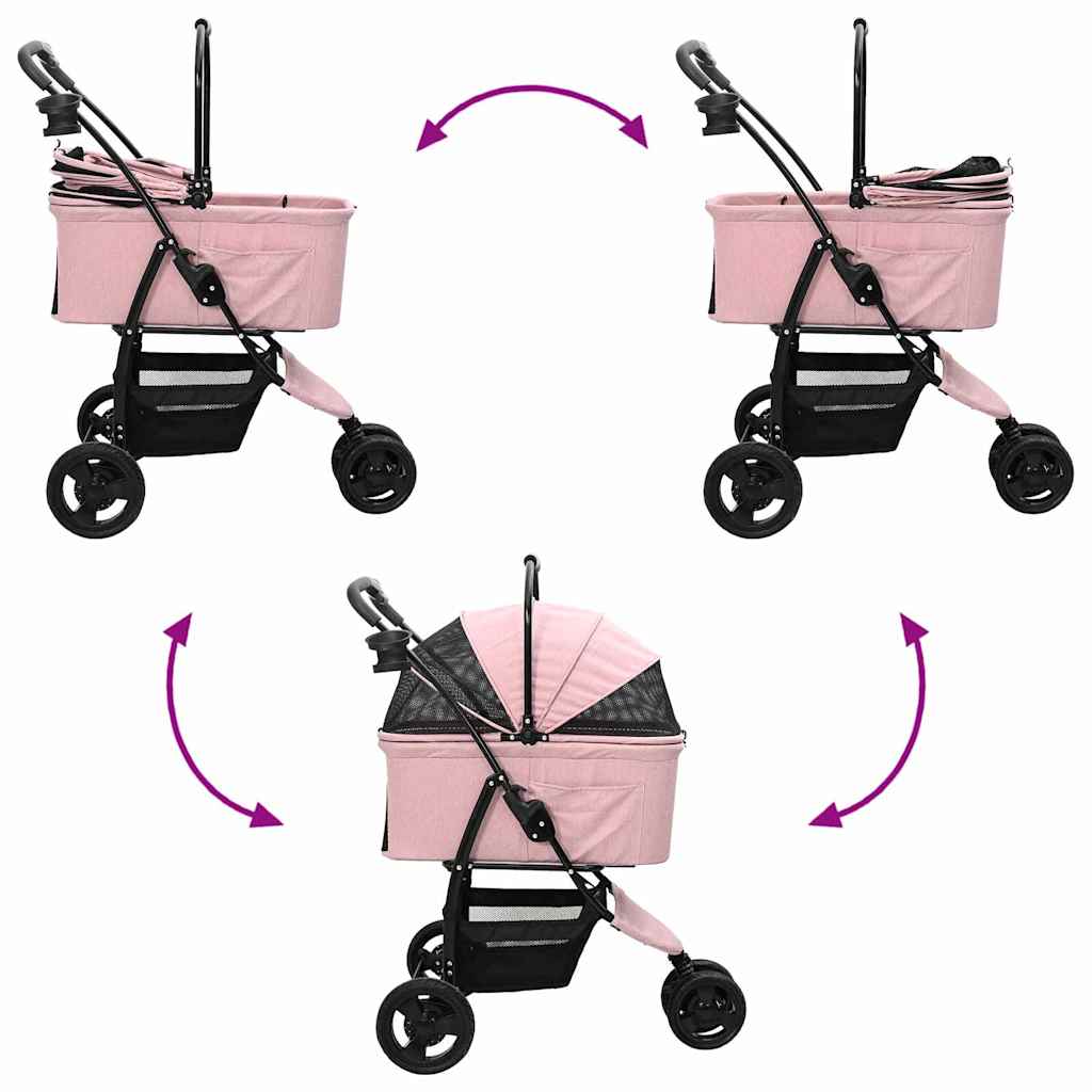 Carrinho de Pet Dobrável Ajustável Rosa 78 x 54 x 101 cm