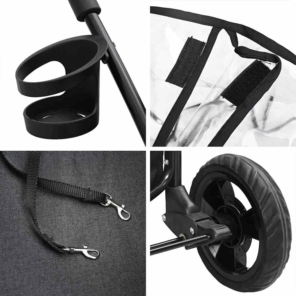Carrinho de Pet Dobrável Ajustável Preto 78 x 54 x 101 cm
