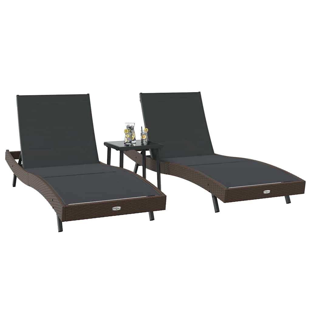 Espreguiçadeiras 3 pcs Castanho 40 x 40 x 40,5 cm vime PE