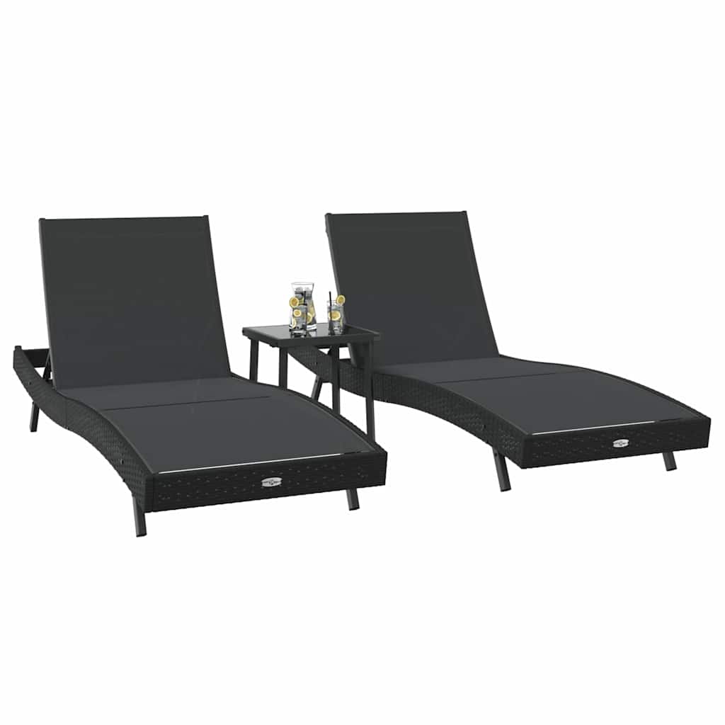 Espreguiçadeiras 3 pcs Preto 40 x 40 x 40,5 cm vime PE