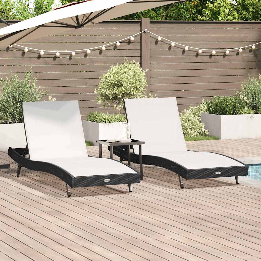 Espreguiçadeiras 3 pcs Preto e Branco 40 x 40 x 40,5 cm vime PE