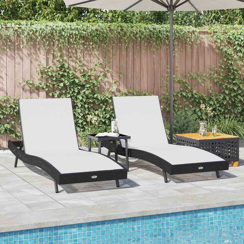 Espreguiçadeiras 3 pcs Preto e Branco 40 x 40 x 40,5 cm vime PE