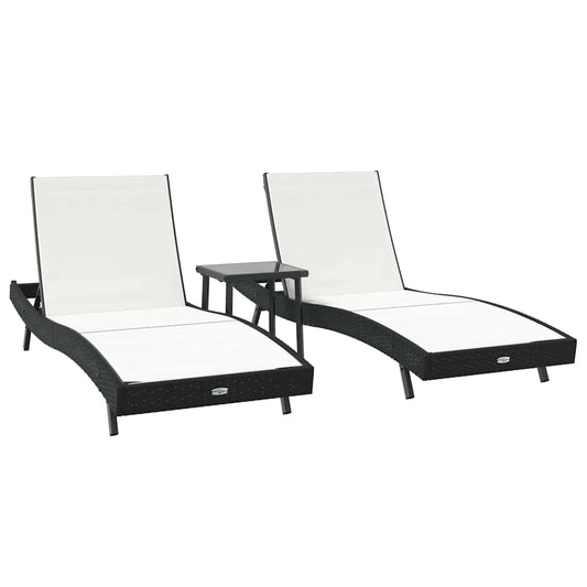 Espreguiçadeira 3 pcs Preto e Branco 197 x 70 x 82 cm vime PE