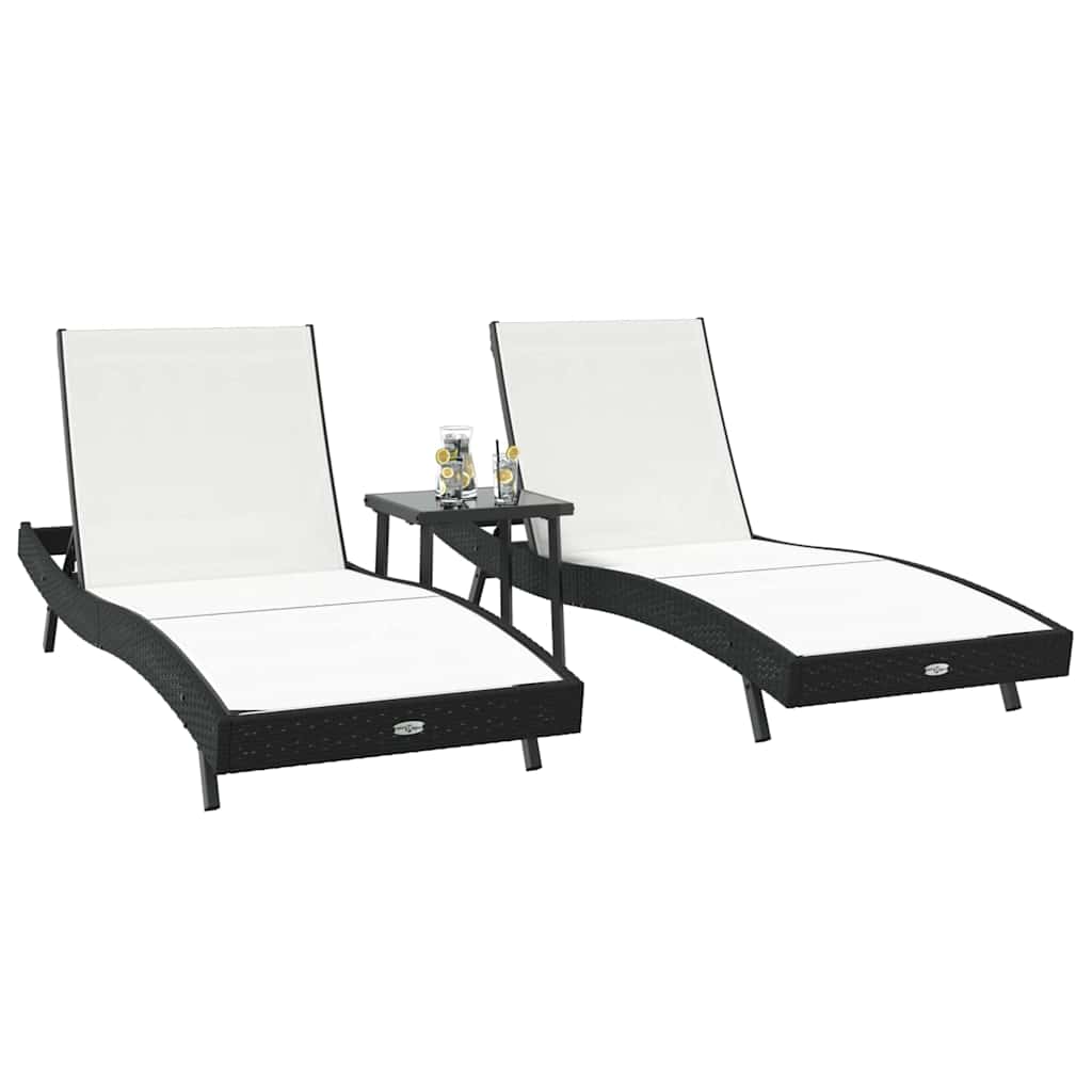 Espreguiçadeiras 3 pcs Preto e Branco 40 x 40 x 40,5 cm vime PE