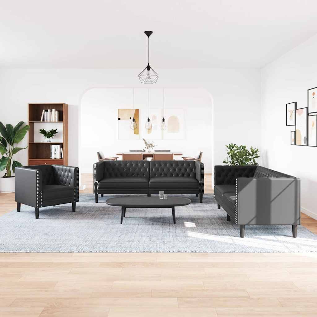 Conjunto de Sofás 3 pcs Preto 194 x 74,5 x 70,5 cm