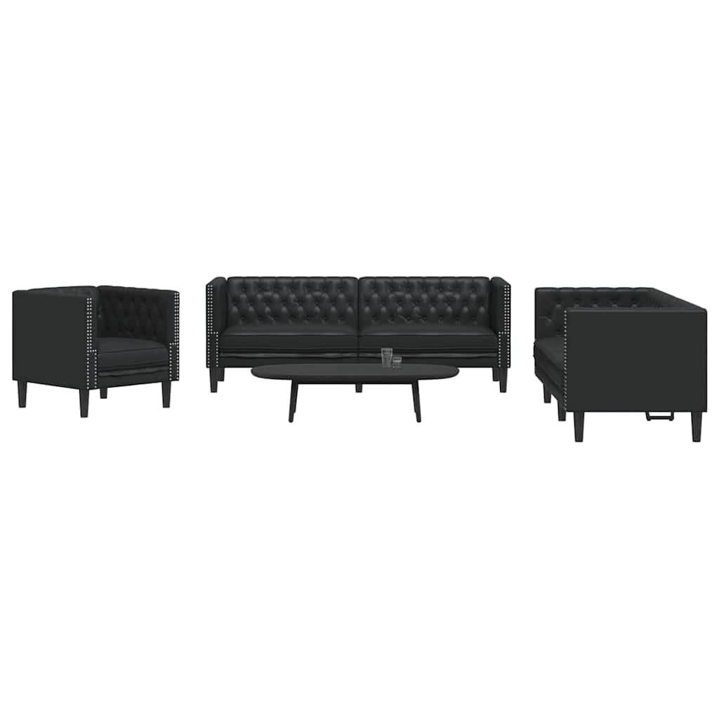 Conjunto de Sofás 3 pcs Preto 194 x 74,5 x 70,5 cm