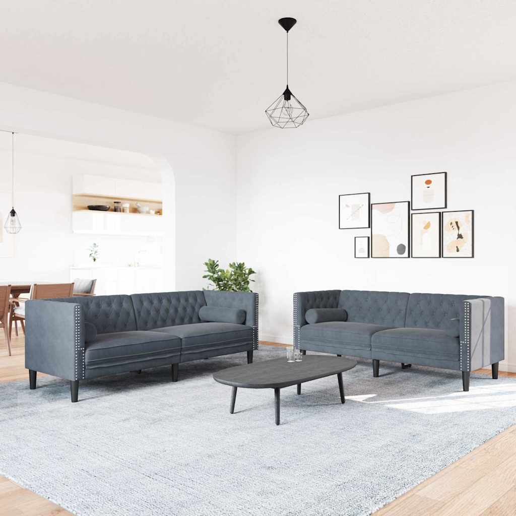 Conjunto de Sofás Cinzento escuro Veludo