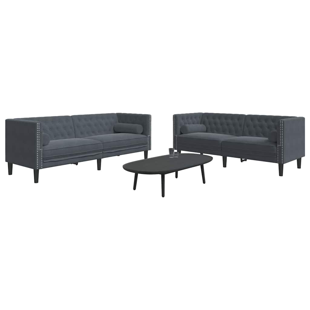 Conjunto de Sofás Cinzento escuro Veludo