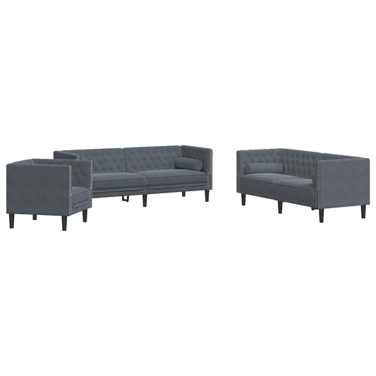 Sofá de Sala de Estar 3 pcs Cinza Escuro 194 x 74,5 x 70,5 cm