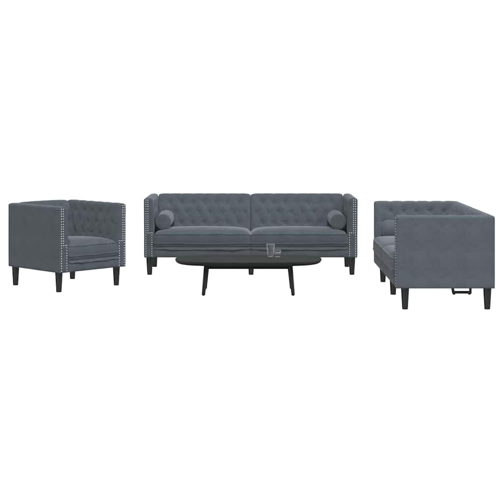 Conjunto de Sofás Cinzento escuro Veludo
