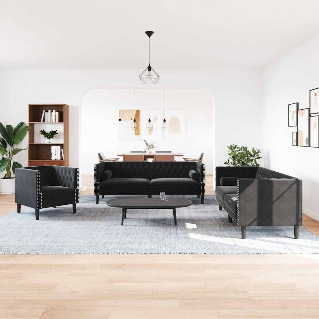 Conjunto de Sofás Preto Veludo