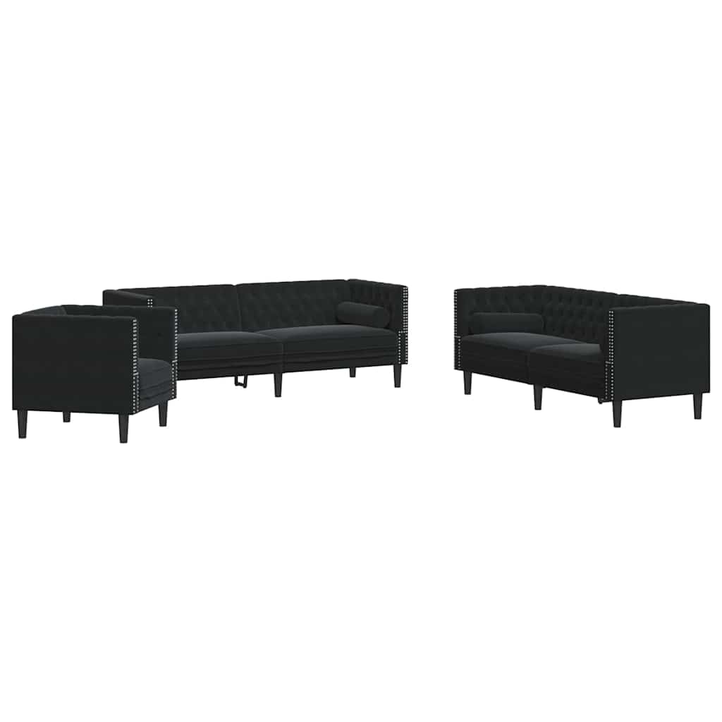 Conjunto de Sofás Preto Veludo