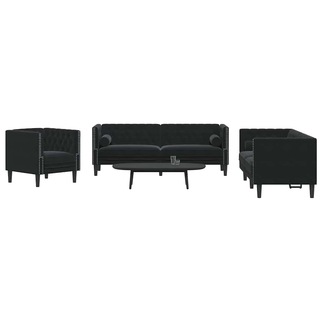 Conjunto de Sofás Preto Veludo