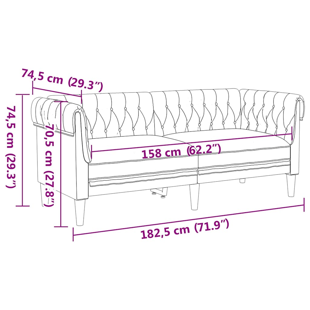 Sofá Chesterfield Cinzento escuro 182.5 x 74.5 x 74.5 cm tecido