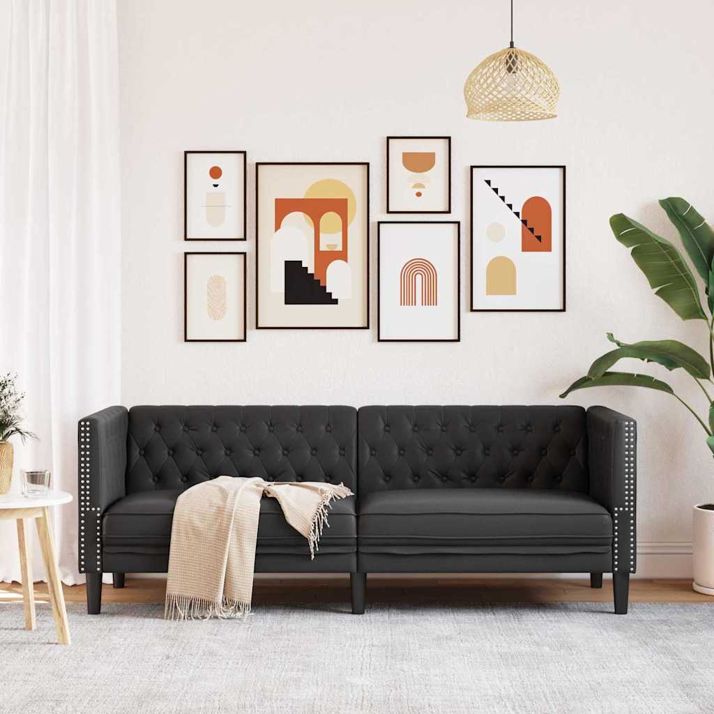 Sofá Chesterfield Preto 194 x 74,5 x 70,5 cm Couro sintético