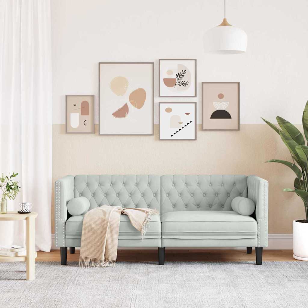 Sofá Chesterfield Cinzento-claro 174 x 74,5 x 70,5 cm Veludo
