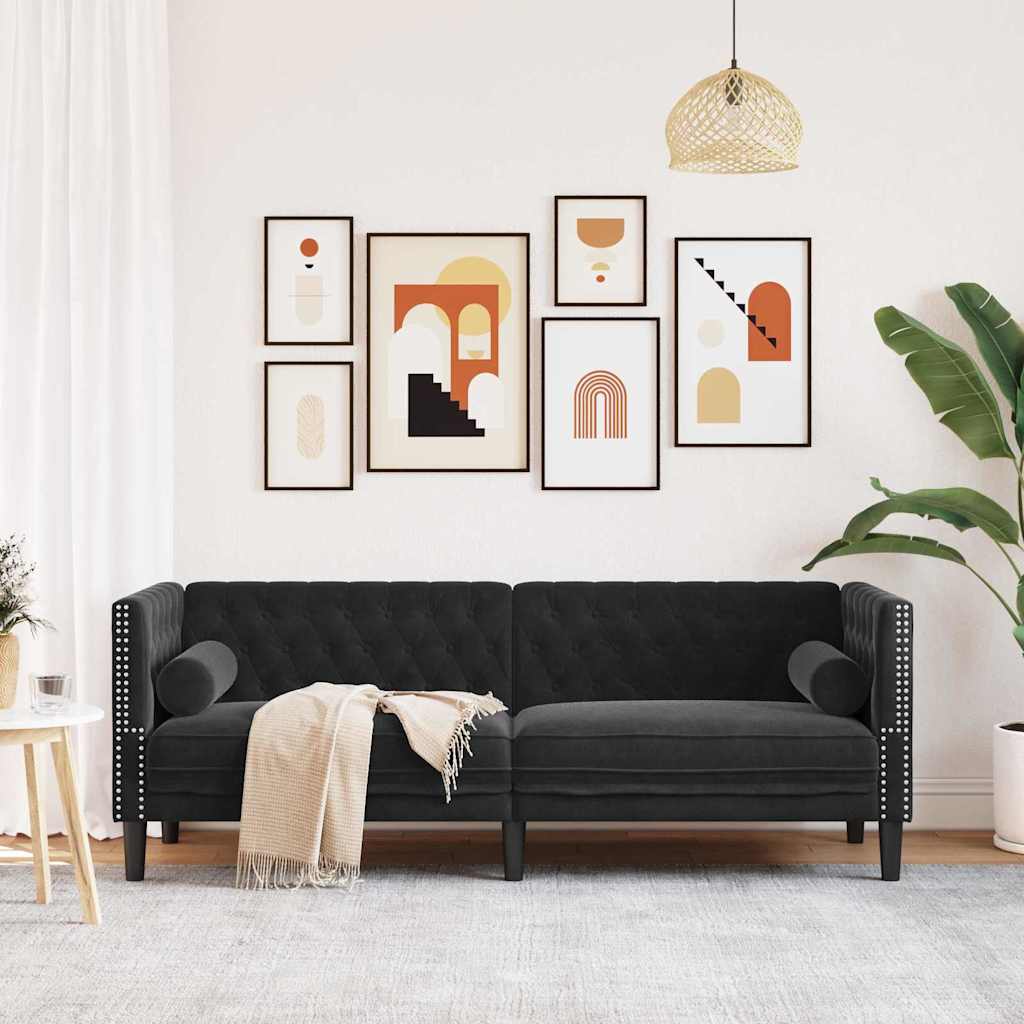 Sofá Chesterfield Outros Preto 194 x 74,5 x 70,5 cm Veludo
