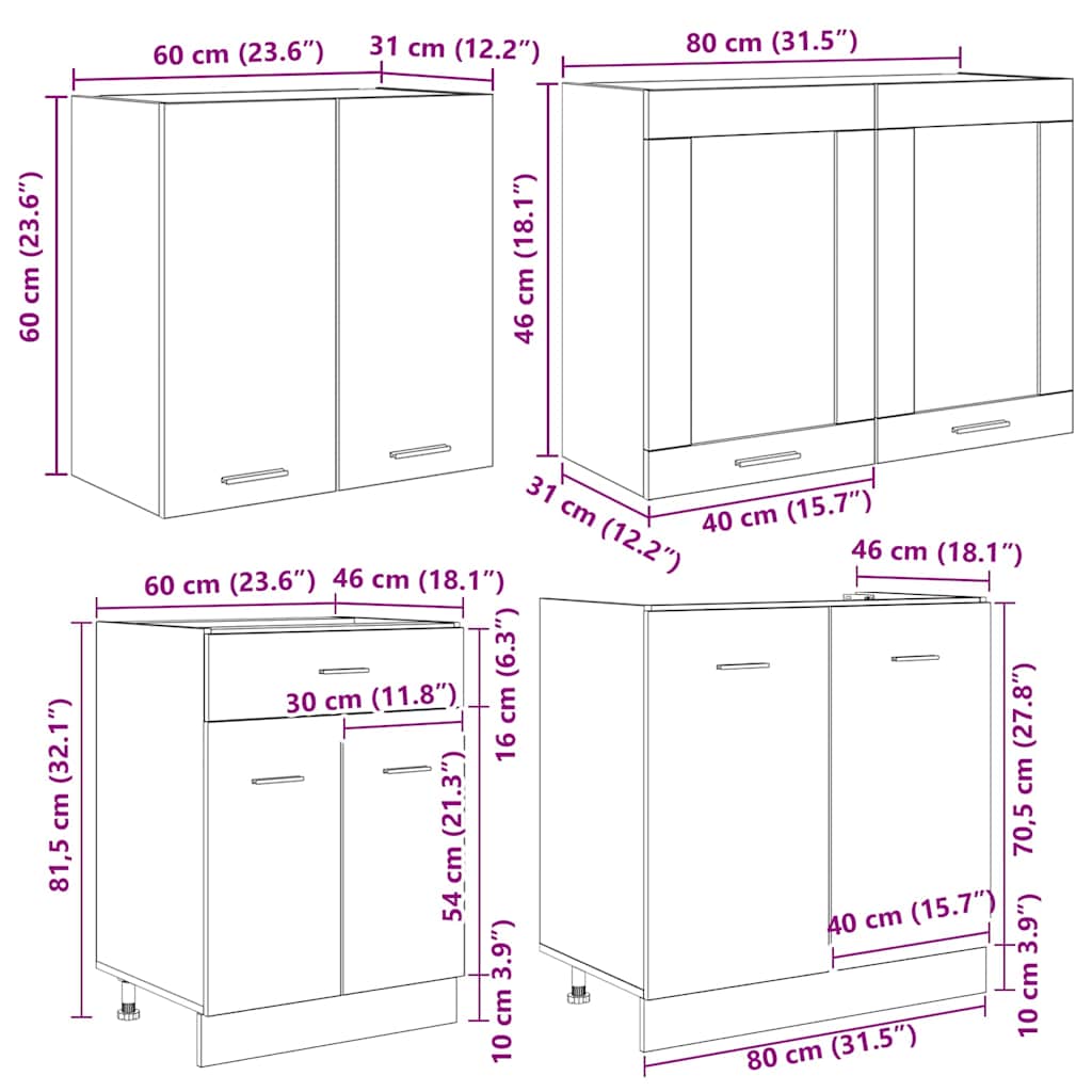 Conjunto de armários de cozinha Lyon 4 pcs Sonoma cinzento