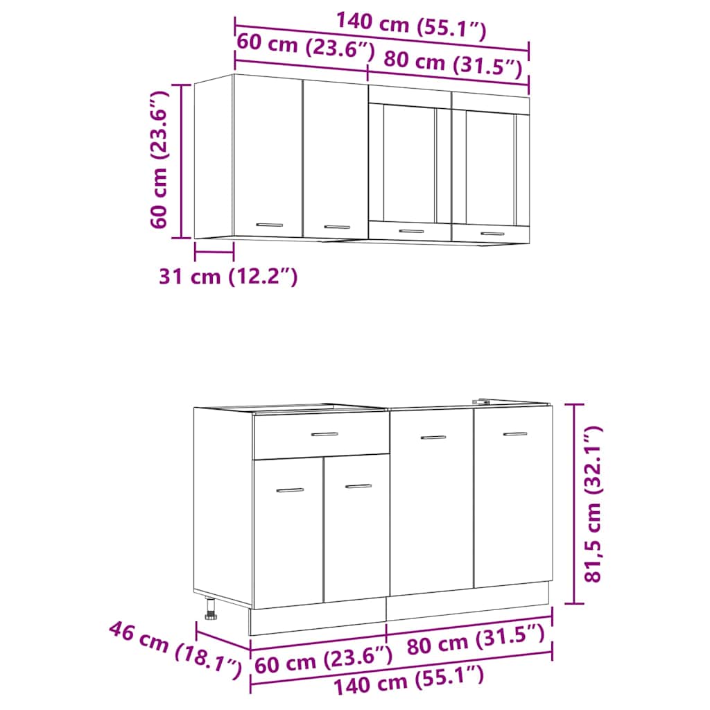 Conjunto de armários de cozinha Lyon 4 pcs Sonoma cinzento