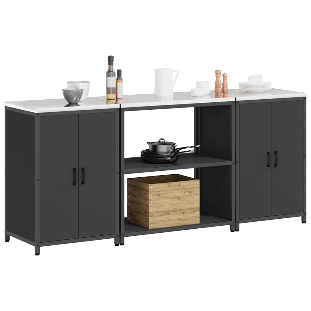 Conjunto de Armazenamento de Cozinha com prateleira 3 pcs Preto