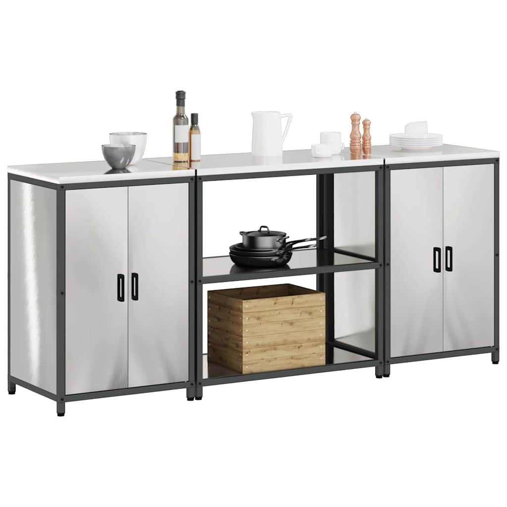 Conjunto de Armazenamento de Cozinha com prateleira 3 pcs Prata