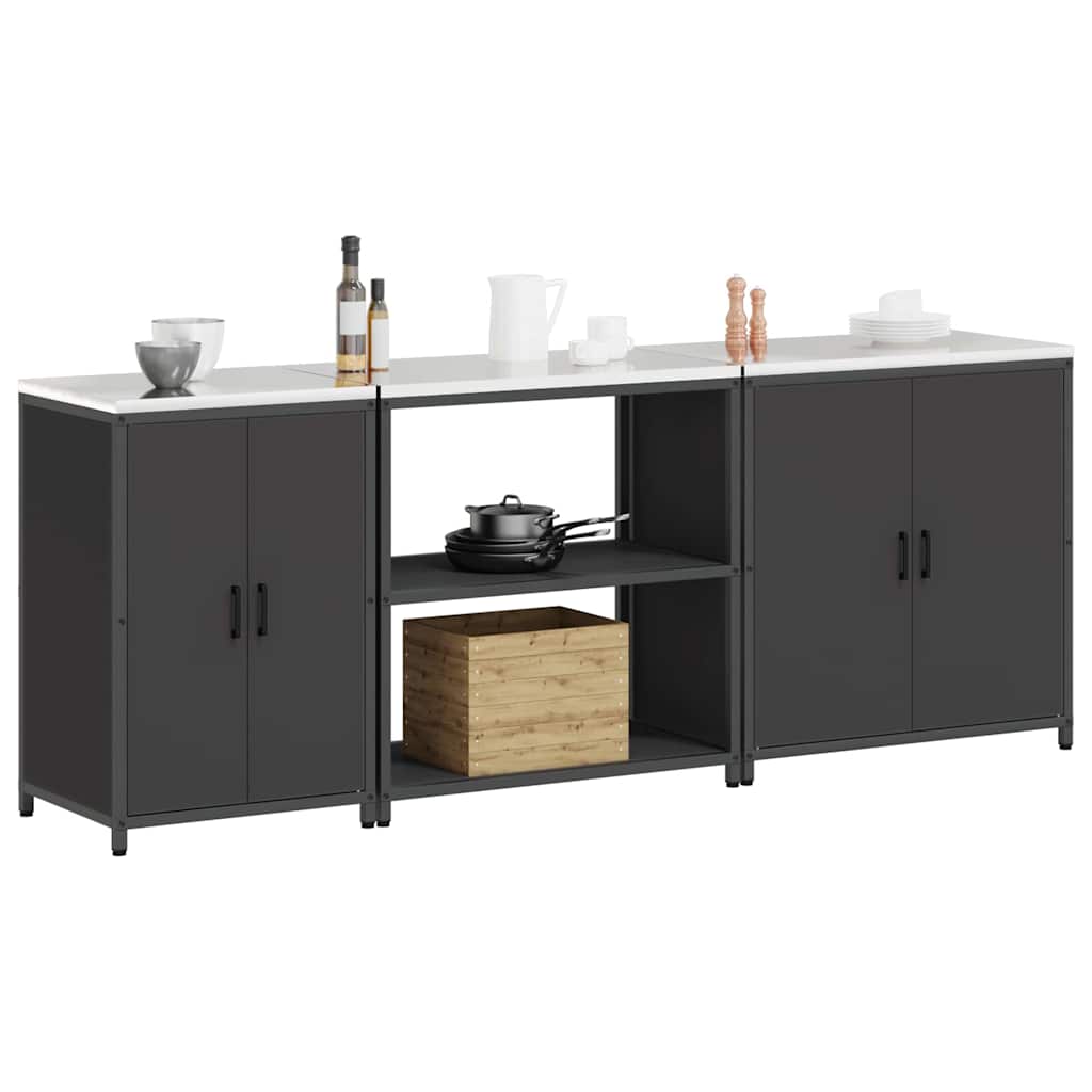 Conjunto de Armazenamento de Cozinha com prateleira 3 pcs Preto