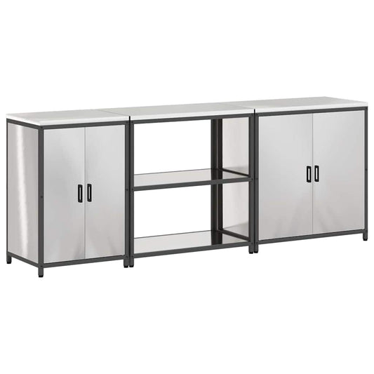 Conjunto de Armazenamento de Cozinha com porta 3 pcs Prateado