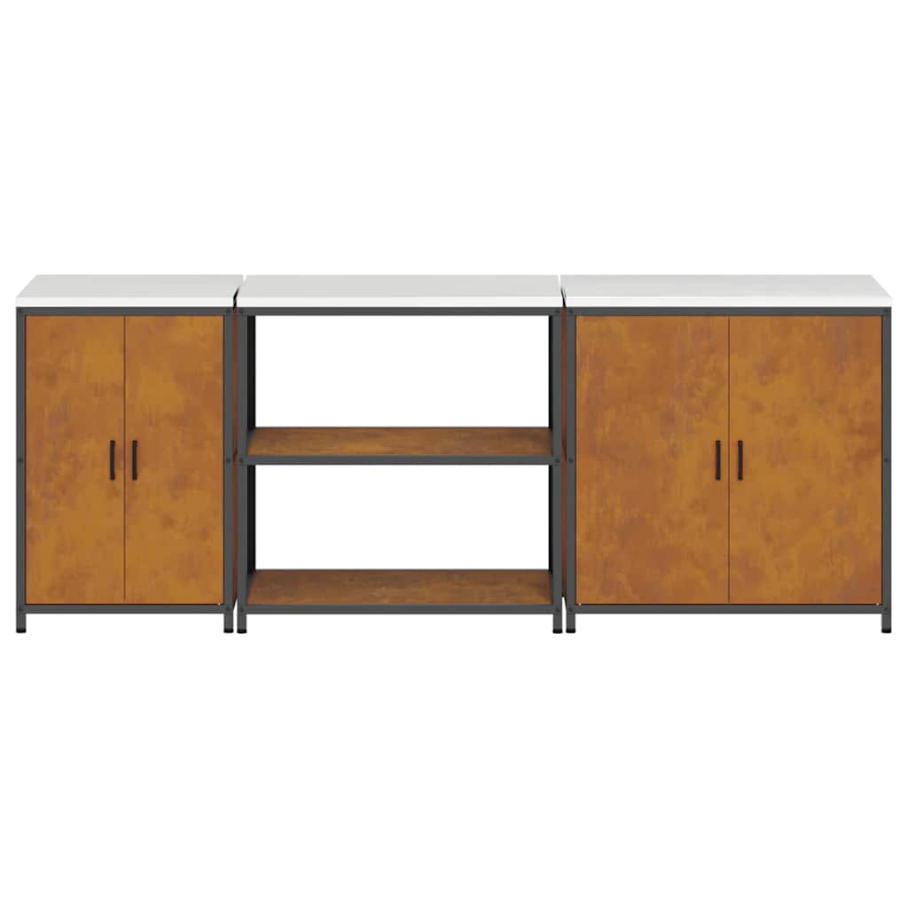 Conjunto de Armazenamento de Cozinha 3 pcs Ferro Enferrujado