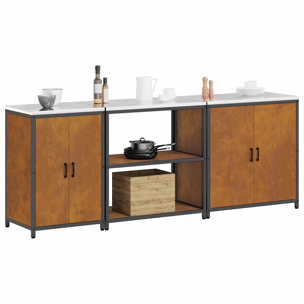 Conjunto de Armazenamento de Cozinha 3 pcs Ferro Enferrujado