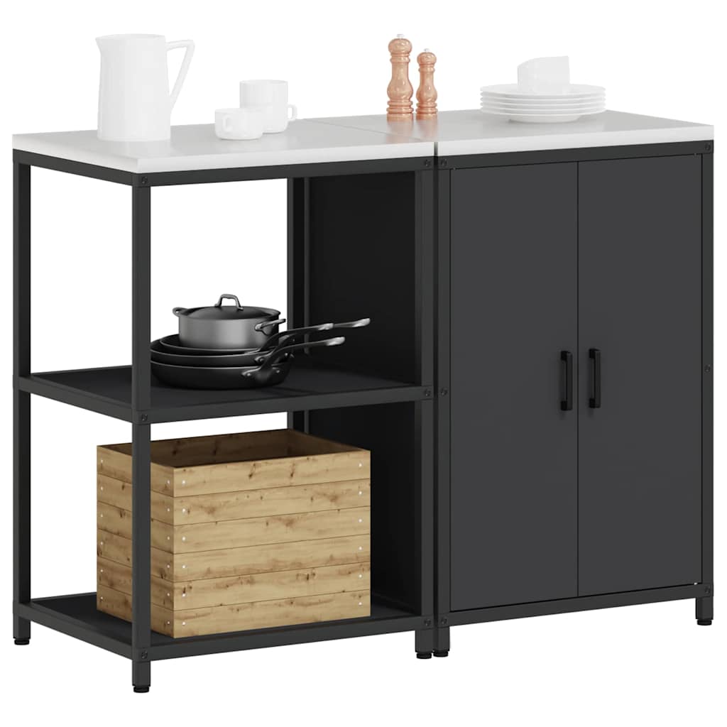 Conjunto de Armazenamento de Cozinha com prateleira 2 pcs Preto