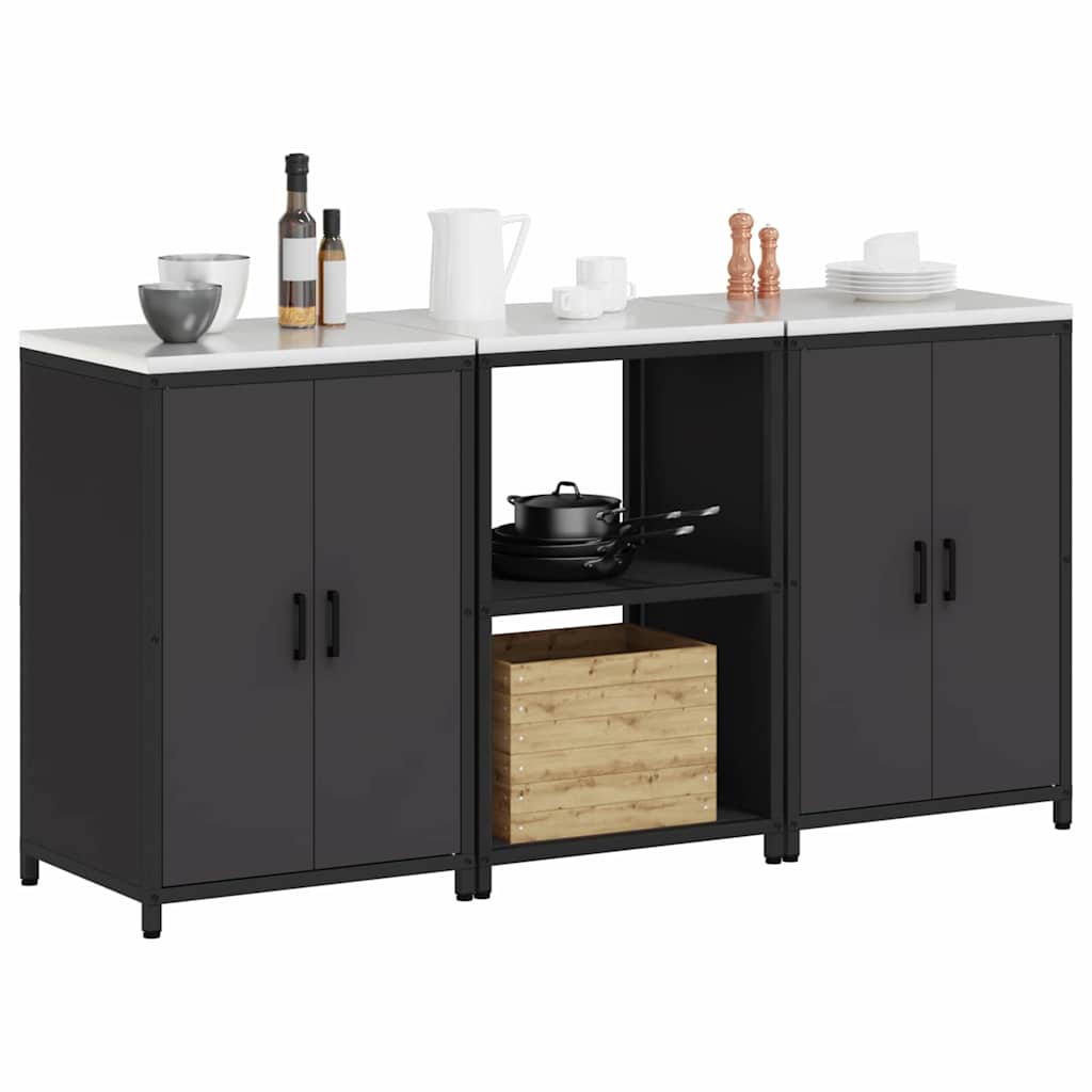 Conjunto de Armazenamento de Cozinha com prateleira 3 pcs Preto