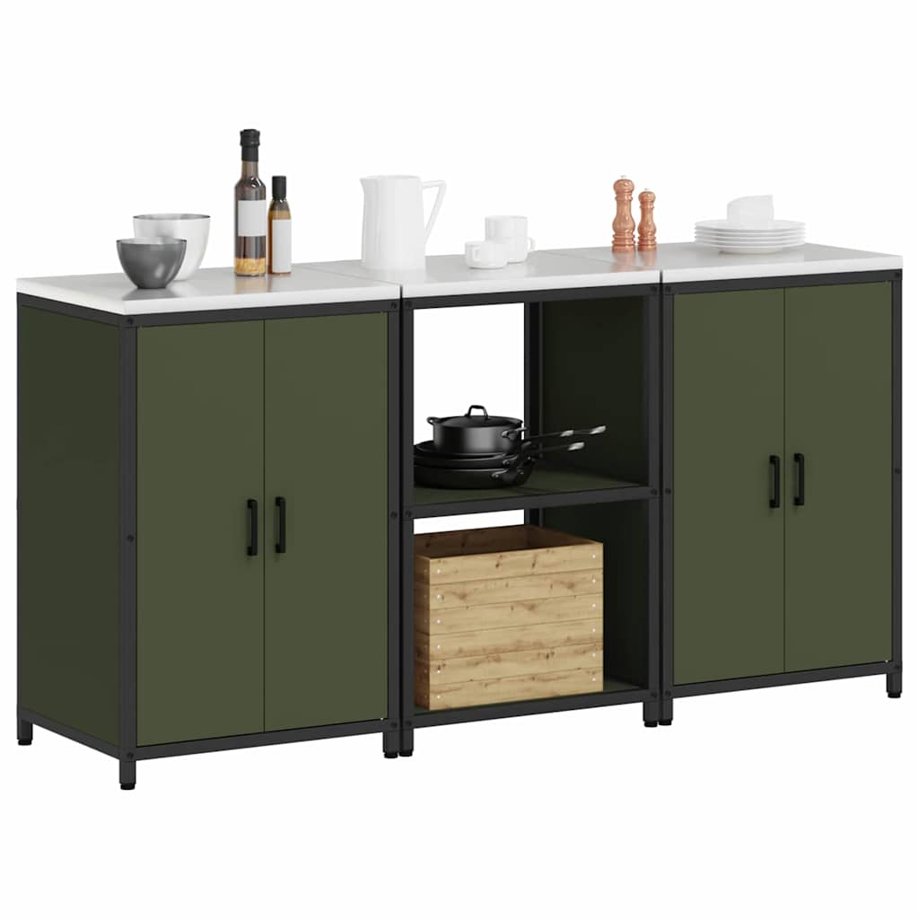 Conjunto de Armazenamento de Cozinha 3 pcs Verde Oliva
