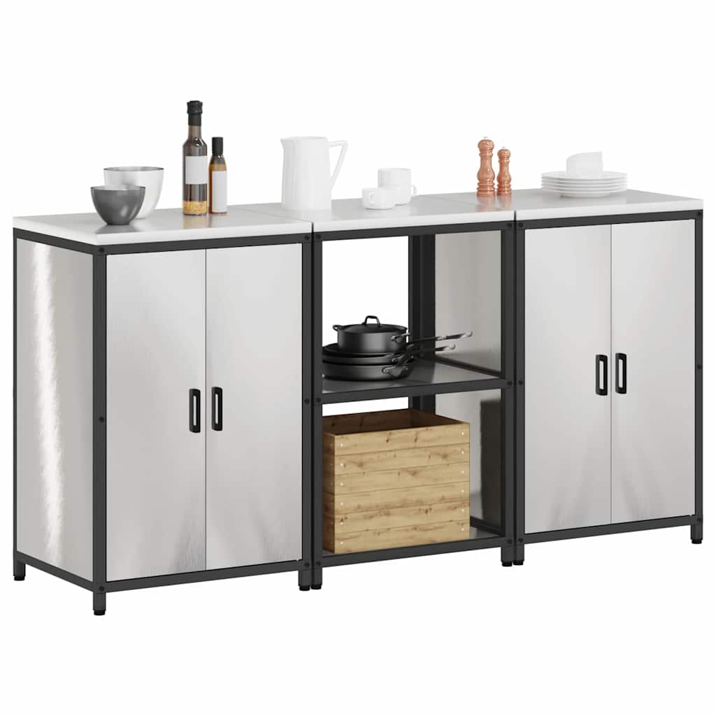 Conjunto de Armazenamento de Cozinha com prateleira 3 pcs Prata