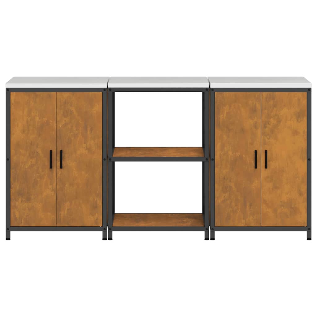 Conjunto de Armazenamento de Cozinha 3 pcs Ferro Enferrujado