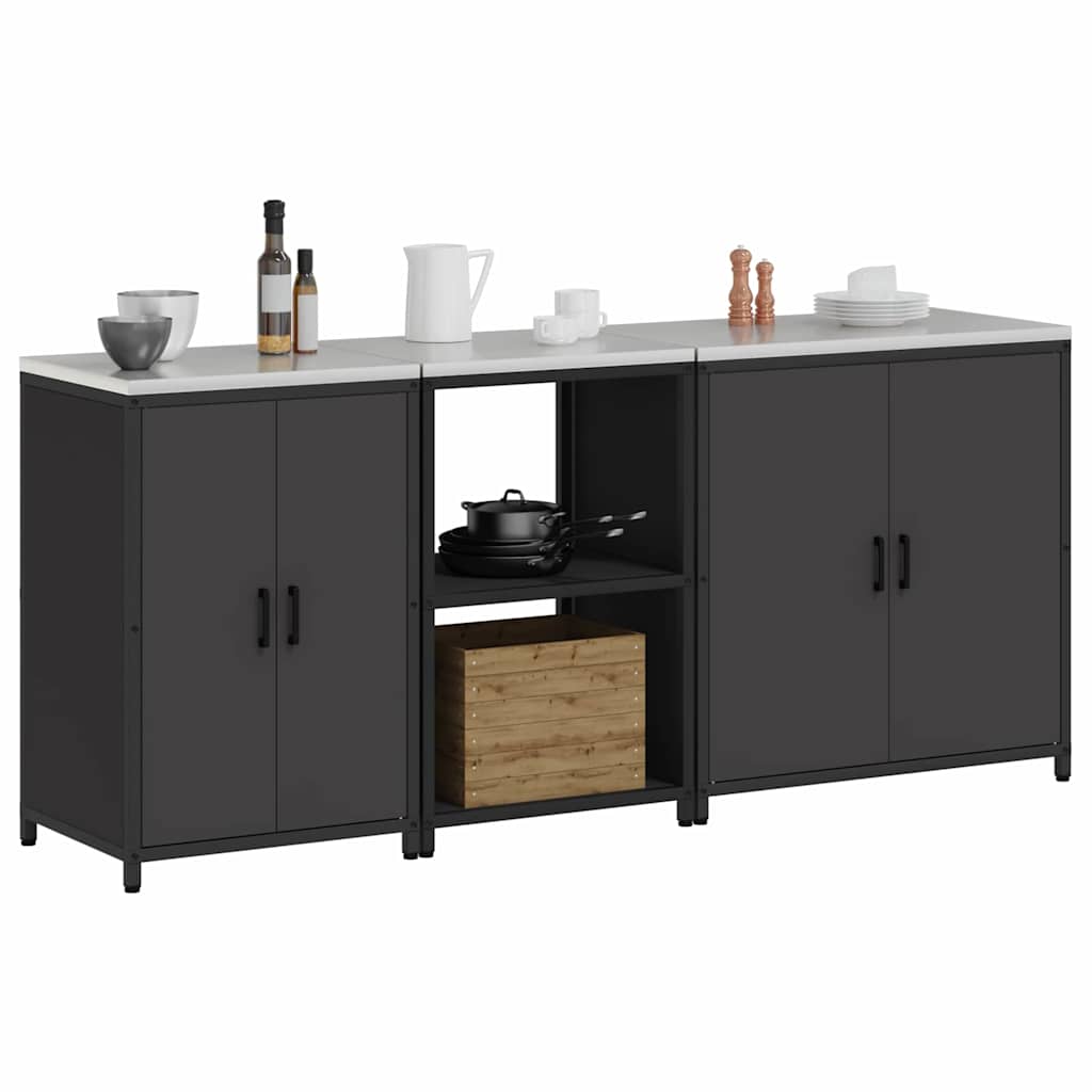 Conjunto de Armazenamento de Cozinha com prateleira 3 pcs Preto